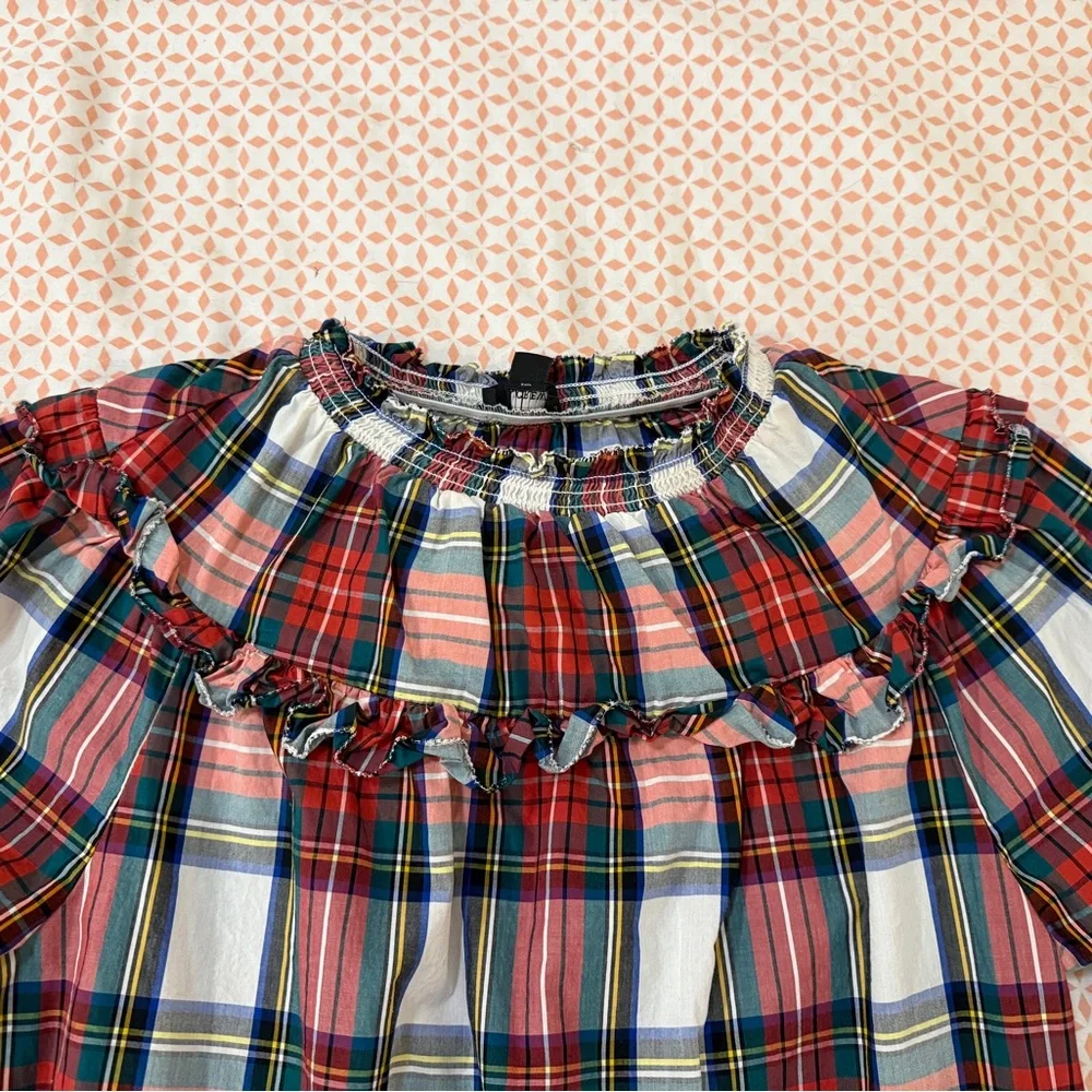 J.Crew Smocked Popover Top in Snowy Stewart Tartan - Picture 5 of 6